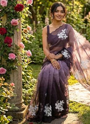 Mauve shaded burberry jimmy choo saree with dual sequence work 2