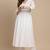 Women's white cotton handcrafted  chikankari flared kurta with embroidered yoke and 3/4 sleeves