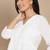 Women's white cotton handcrafted  chikankari flared kurta with embroidered yoke and 3/4 sleeves