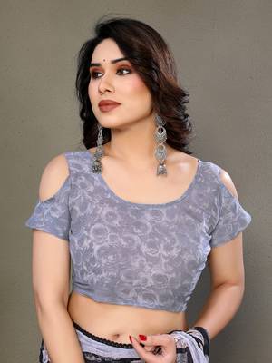 Black Color Printed Chiffon Saree 5