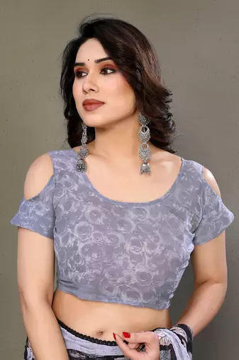 Black Color Printed Chiffon Saree