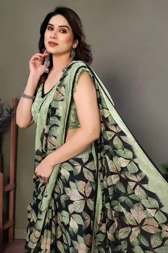 Light Green Color Printed Chiffon Saree