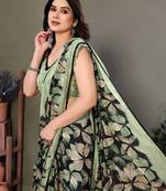 Light Green Color Printed Chiffon Saree