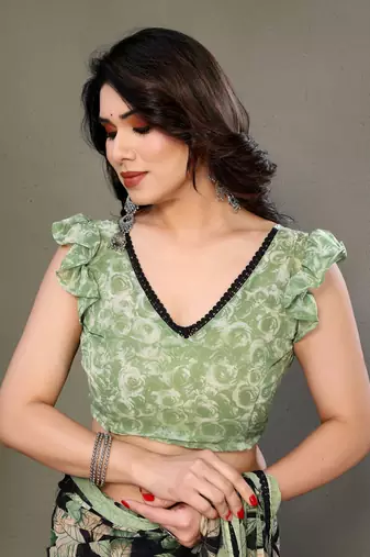 Light Green Color Printed Chiffon Saree