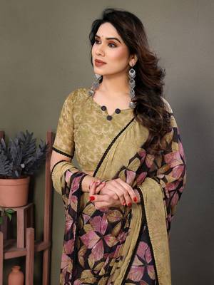 Light Mustard Color Printed Chiffon Saree 1