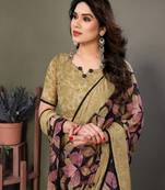Light Mustard Color Printed Chiffon Saree