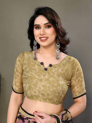Light Mustard Color Printed Chiffon Saree 5