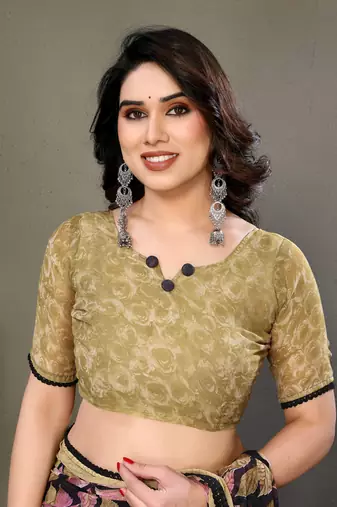 Light Mustard Color Printed Chiffon Saree