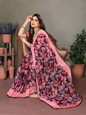 Light Pink Color Printed Chiffon Saree 4