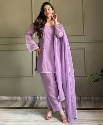 Onion color stylish readymade crunchy fabric suit for trendy girls 1