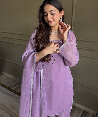 Onion color stylish readymade crunchy fabric suit for trendy girls 3