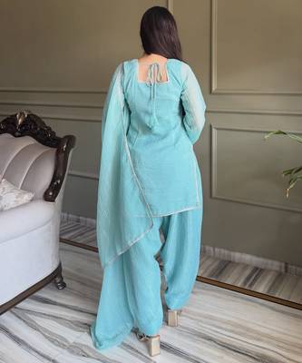 Sea green color stylish readymade crunchy fabric suit for trendy girls 2