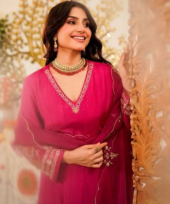 Pink color stylish readymade viscose chanderi fabric suit for trendy girls 3
