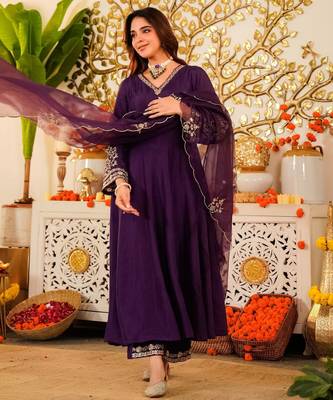 Purple color stylish readymade viscose chanderi fabric suit for trendy girls 4