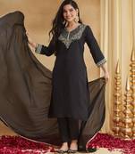 Black color stylish readymade rayon slub fabric suit for trendy girls
