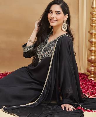 Black color stylish readymade rayon slub fabric suit for trendy girls 3