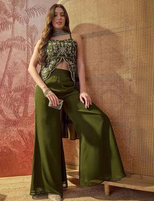 Green color stylish readymade georgette fabric suit for trendy girls 4