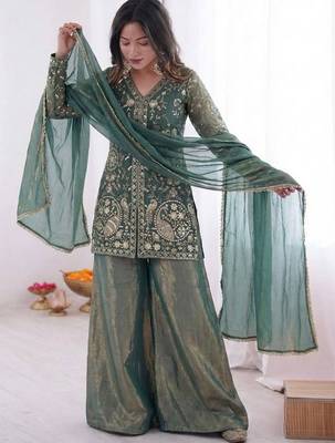 Grey color stylish readymade fendy satin fabric suit for trendy girls 4