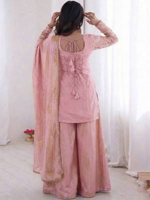 Pink color stylish readymade fendy satin fabric suit for trendy girls 2