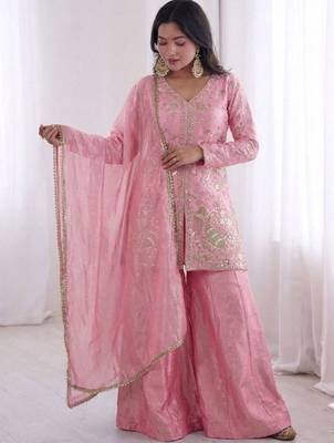 Pink color stylish readymade fendy satin fabric suit for trendy girls 3
