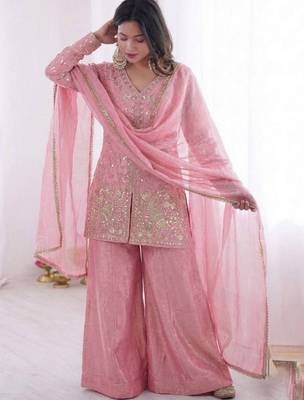 Pink color stylish readymade fendy satin fabric suit for trendy girls 4