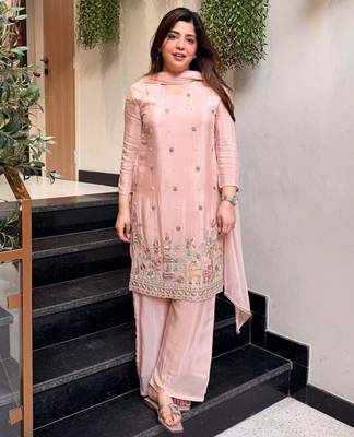 Pink color stylish readymade crepe fabric suit for trendy girls 1