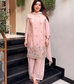 Pink color stylish readymade crepe fabric suit for trendy girls