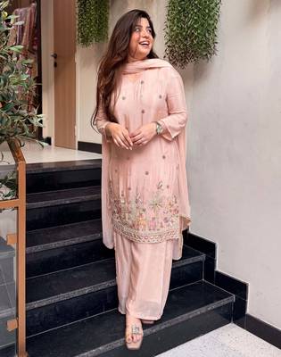 Pink color stylish readymade crepe fabric suit for trendy girls 2