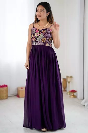 Wine color designer partywear attire for trendy ceremonial looks