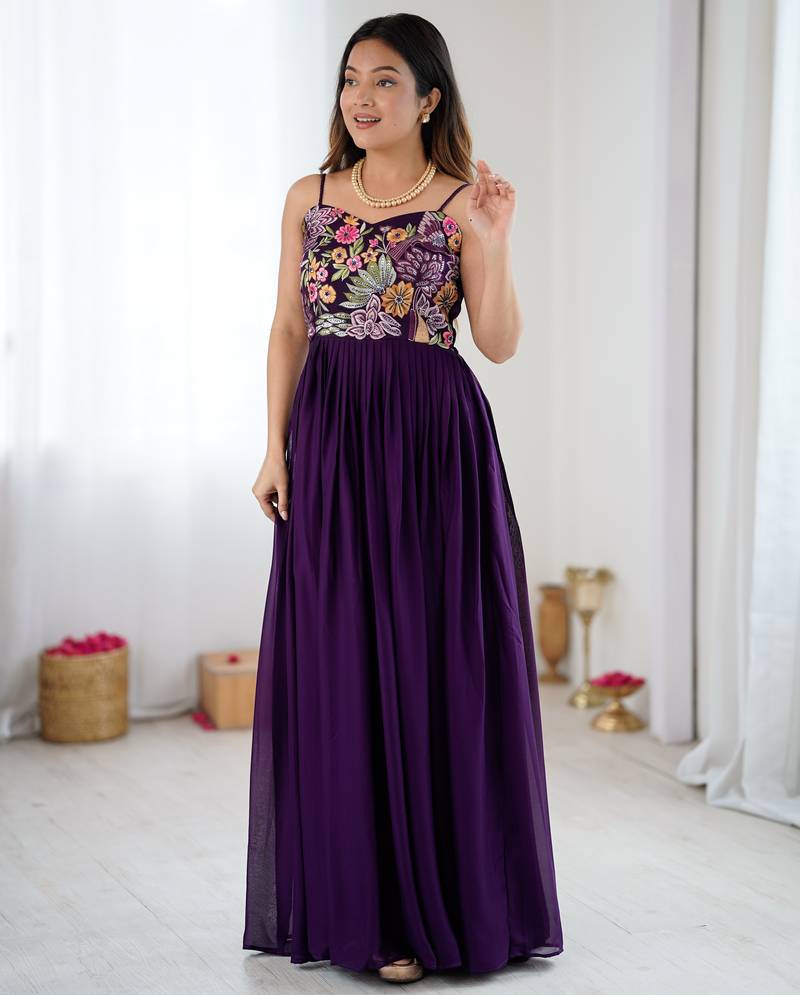 Wine color designer partywear attire for trendy ceremonial looks