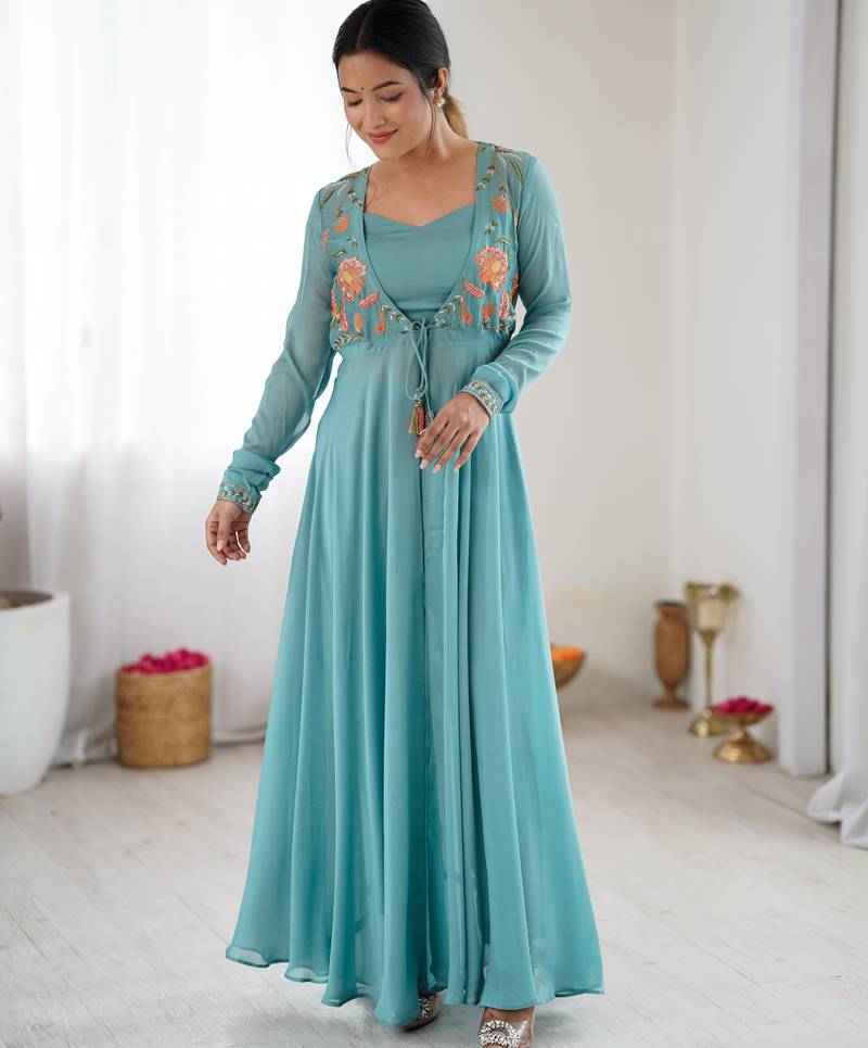 Blue color designer partywear attire for trendy ceremonial looks