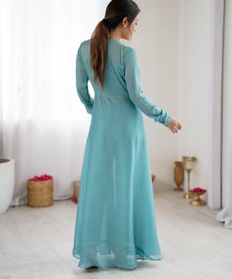 Blue color designer partywear attire for trendy ceremonial looks 2