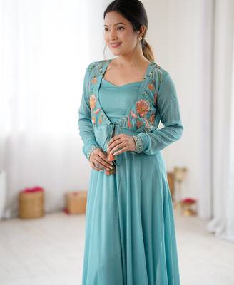 Blue color designer partywear attire for trendy ceremonial looks 3
