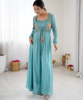 Blue color designer partywear attire for trendy ceremonial looks 4