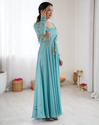 Blue color designer partywear attire for trendy ceremonial looks 5