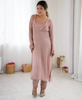 Peach color designer partywear attire for trendy ceremonial looks 1