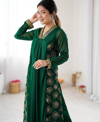 Dark green color designer partywear attire for trendy ceremonial looks 3