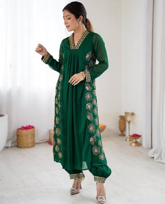 Dark green color designer partywear attire for trendy ceremonial looks 4