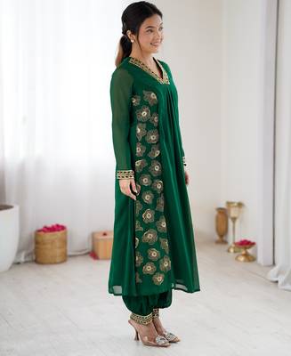 Dark green color designer partywear attire for trendy ceremonial looks 5