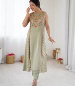Pista green color designer partywear attire for trendy ceremonial looks