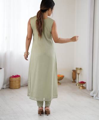 Pista green color designer partywear attire for trendy ceremonial looks 2
