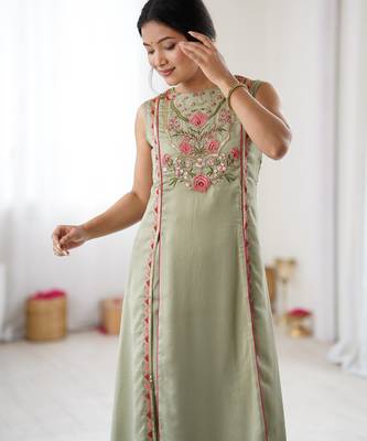 Pista green color designer partywear attire for trendy ceremonial looks 3