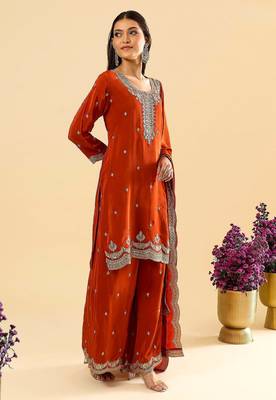 Orange color beautiful readymade palazzo dress for trendy girlie looks 4