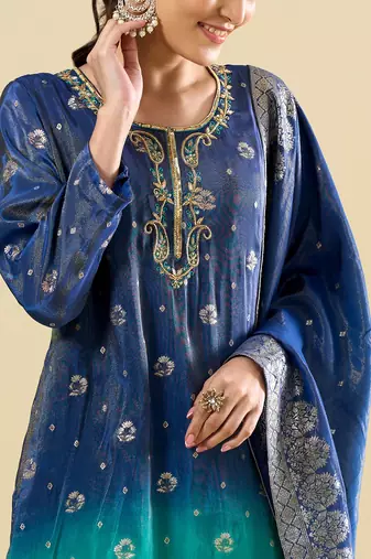 Blue color viscose jacquard fabric designer readymade palazzo suit for girl
