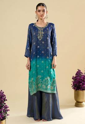 Blue color viscose jacquard fabric designer readymade palazzo suit for girl 4