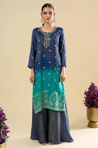 Blue color viscose jacquard fabric designer readymade palazzo suit for girl