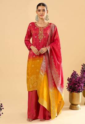 Pink color viscose jacquard fabric designer readymade palazzo suit for girl 1