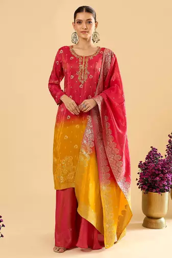 Pink color viscose jacquard fabric designer readymade palazzo suit for girl