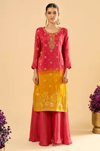 Pink color viscose jacquard fabric designer readymade palazzo suit for girl