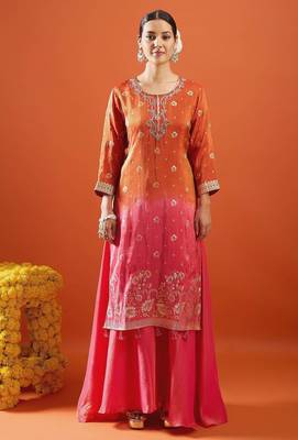 Rust color viscose jacquard fabric designer readymade palazzo suit for girl 3